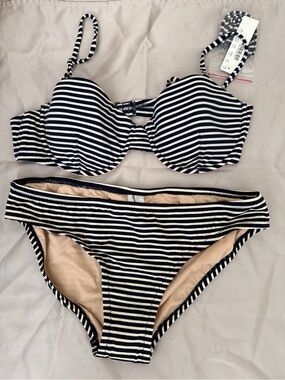 J.crew Striped Navy & White Women's Bikini Set